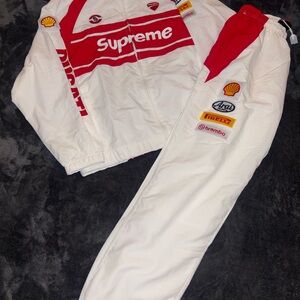 Supreme Red and White Racing Tracksuit